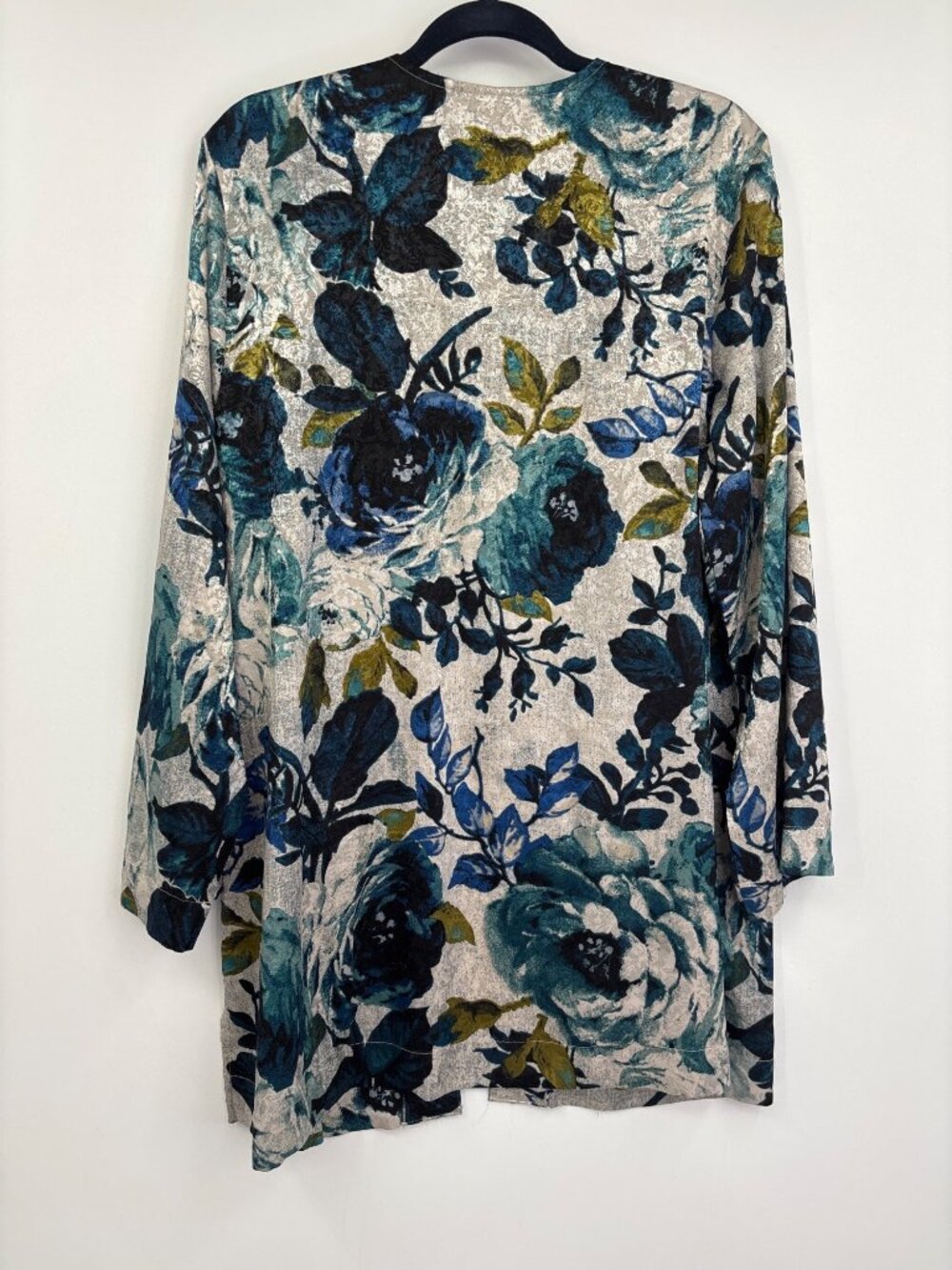 Susan Graver Artisan Collection Jacquard Beaded Kimono Open Cardigan Teal Large - Picture 6 of 6